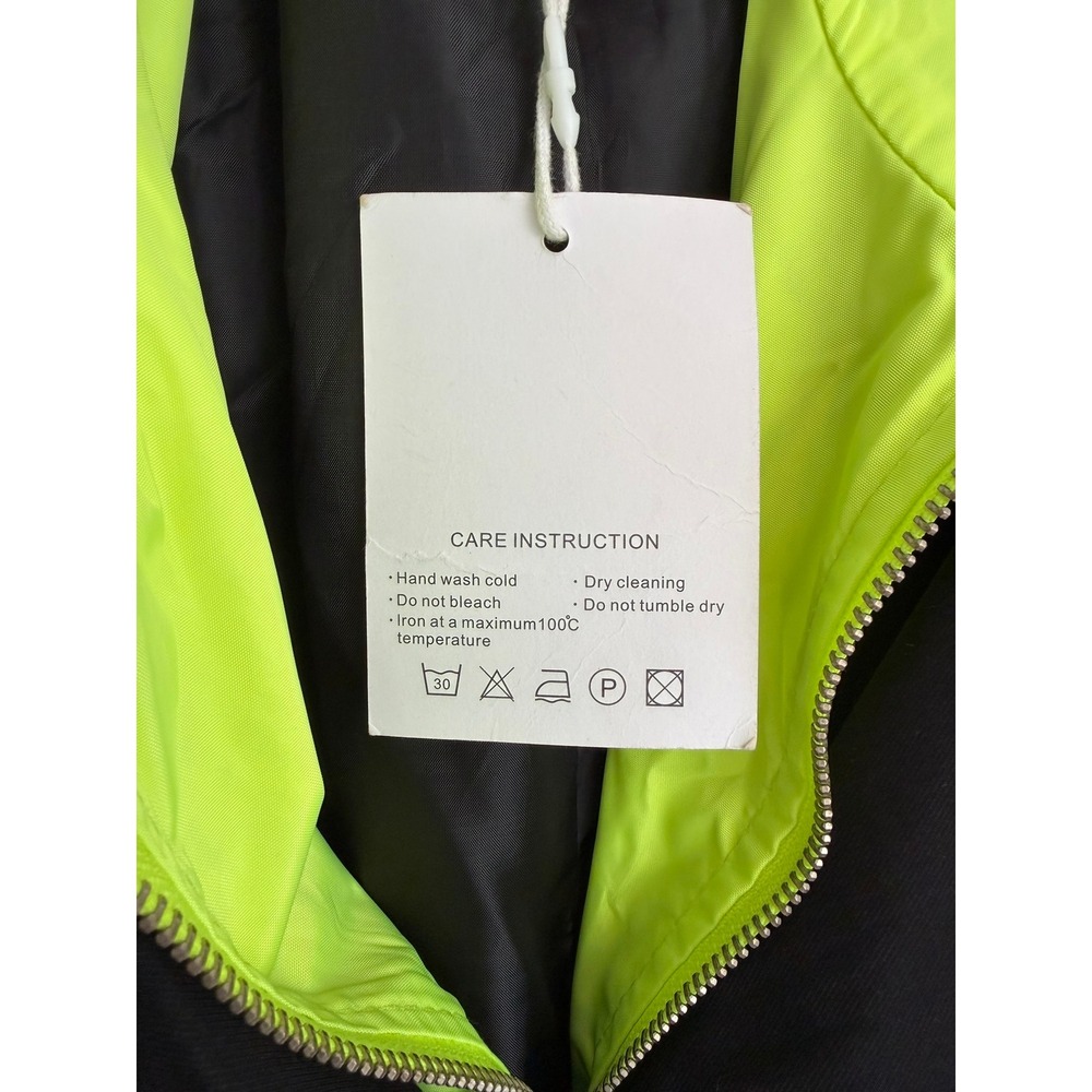 NWT UliA Black & Neon Yellow Hooded Trench Coat Belted Puff Sleeve, Size 1X-2X. - Picture 3 of 10